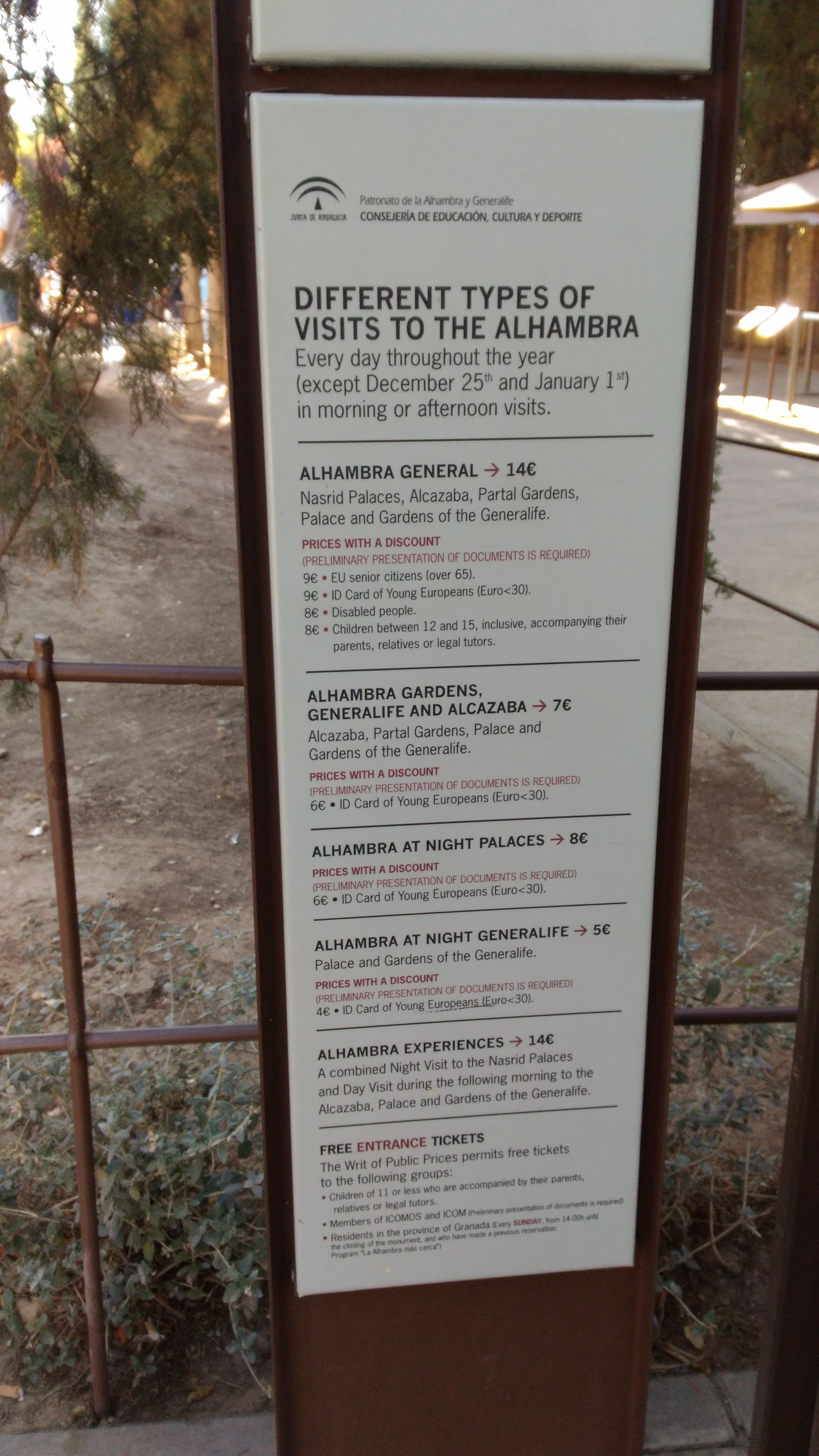 Alhambra Timetable 2017